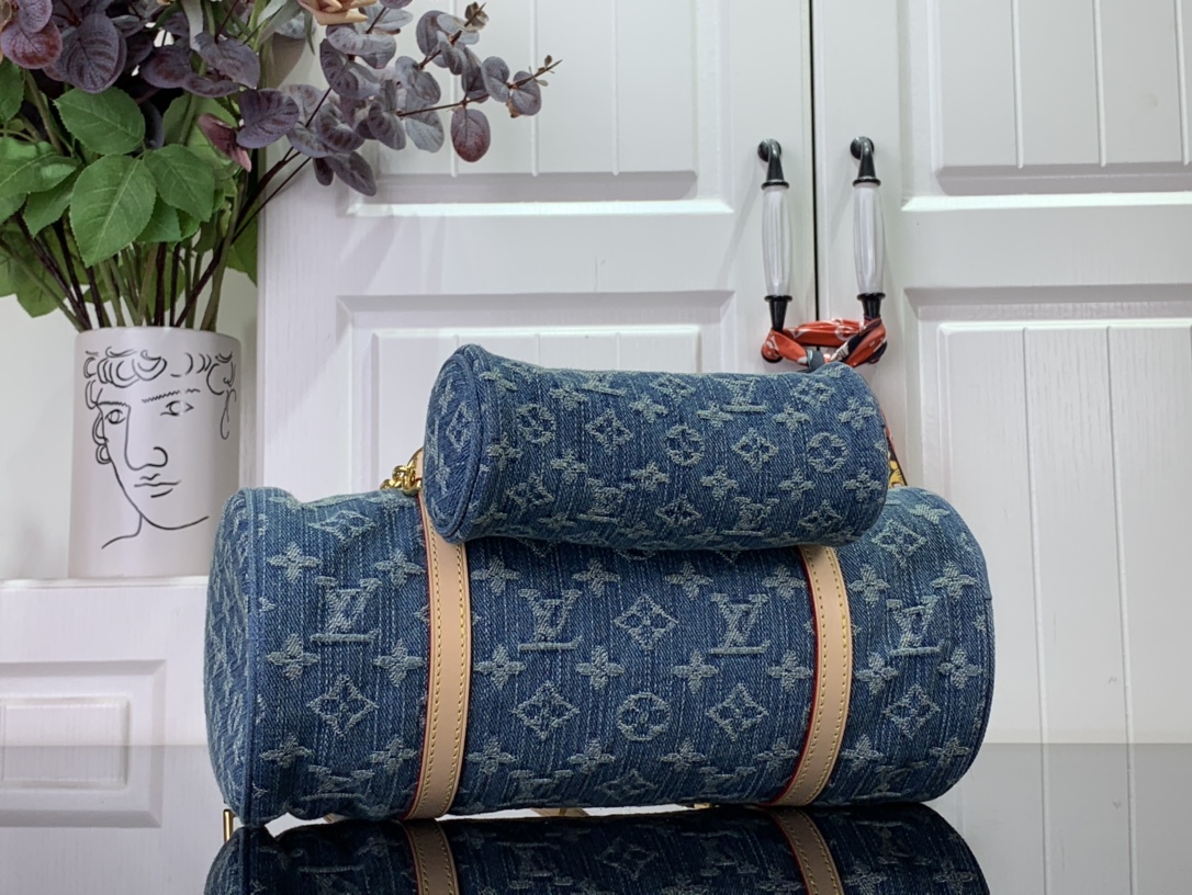 最高級ルイヴィトンスーパーコピー ルイヴィトンバッグコピー 新作 LV リミックス パピヨン MM ブルーデニム M46830 モノグラム・デニム ゴールド金具 - 画像 (7)