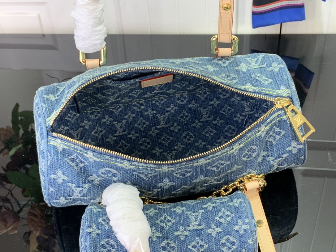 最高級ルイヴィトンスーパーコピー ルイヴィトンバッグコピー 新作 LV リミックス パピヨン MM ブルーデニム M46830 モノグラム・デニム ゴールド金具 - 画像 (3)