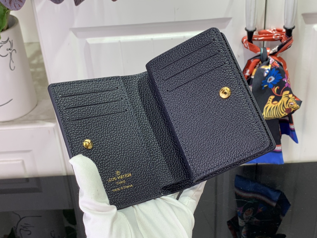 最高級ルイヴィトンスーパーコピー ルイヴィトン財布コピー ポルトフォイユ・クレア ネイビー ブルー / クレーム M83362 モノグラム・アンプラント レザー ゴールド金具 - 画像 (4)