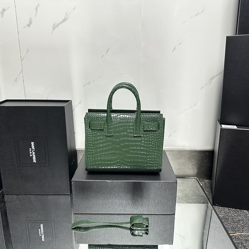 N品 YSL サンローラン サック サック ド ジュール ナノ(クロコダイルエンボスレザー) グリーン 392035DND1N3333 カーフスキンレザー シルバー金具 激安優良店 - 画像 (7)