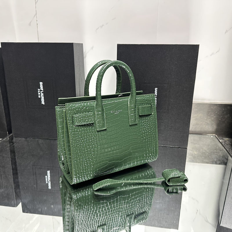 N品 YSL サンローラン サック サック ド ジュール ナノ(クロコダイルエンボスレザー) グリーン 392035DND1N3333 カーフスキンレザー シルバー金具 激安優良店 - 画像 (4)