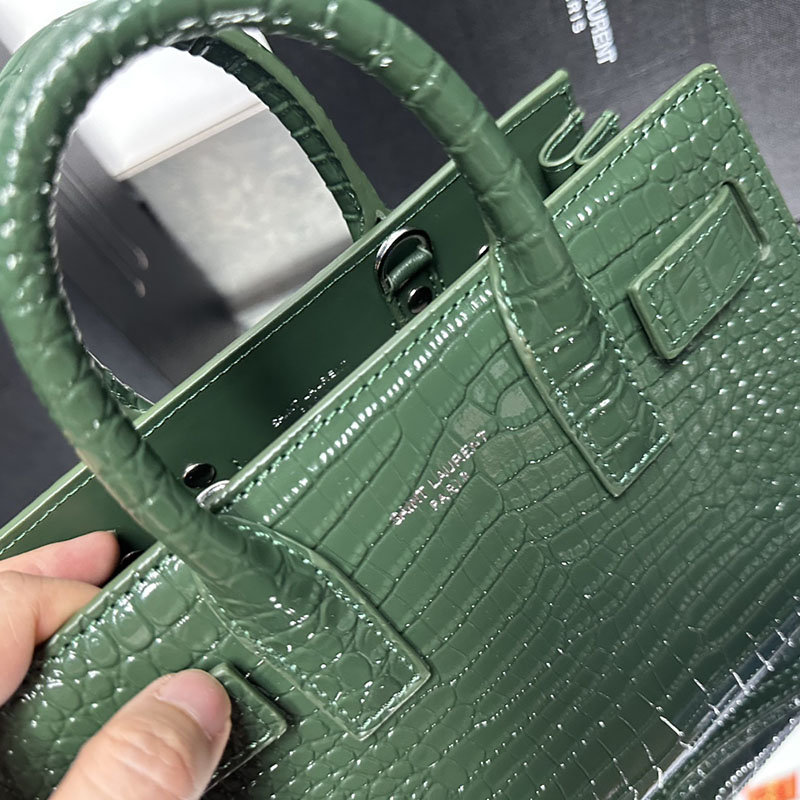 N品 YSL サンローラン サック サック ド ジュール ナノ(クロコダイルエンボスレザー) グリーン 392035DND1N3333 カーフスキンレザー シルバー金具 激安優良店 - 画像 (3)