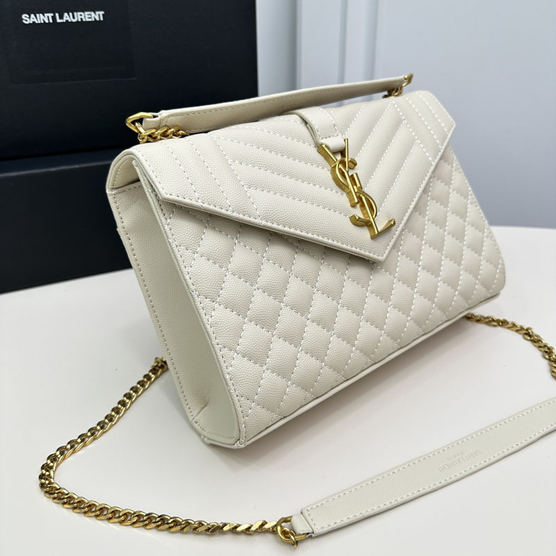 N品 YSL サンローラン エンヴェロップ ミディアム オフホワイト 600185BOW919207 カーフスキンレザー ゴールド金具 激安優良店 - 画像 (9)