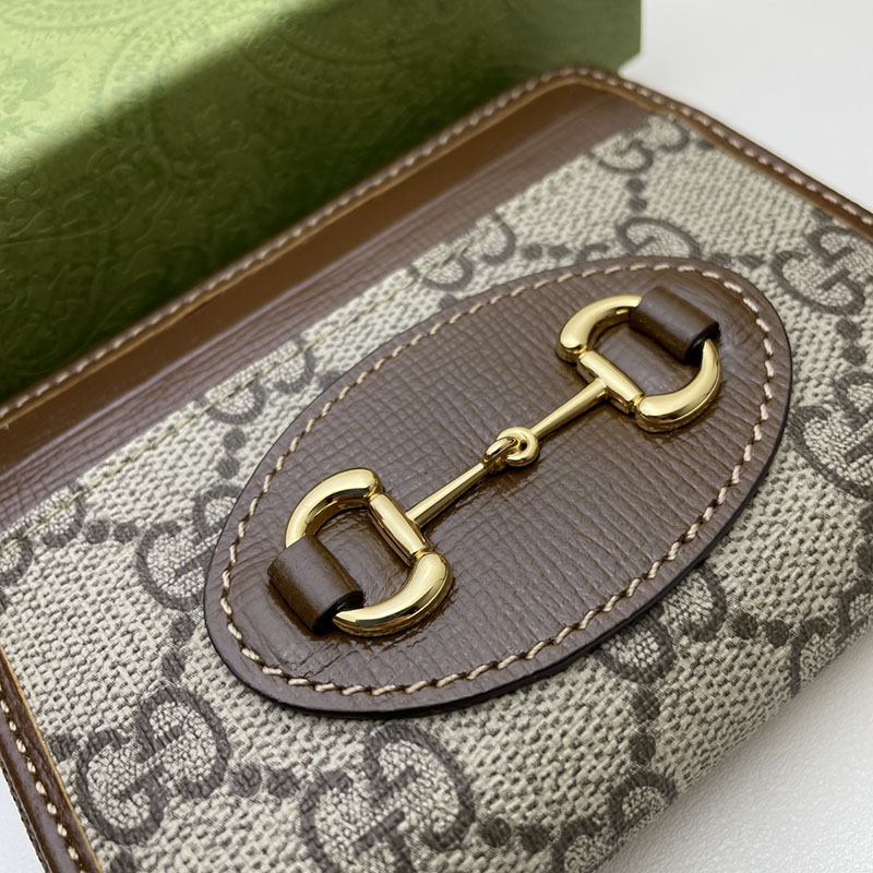 グッチ カードケース 財布代わり グッチ カードケース Gucci Horsebit 1955 658552 96IWG 8745 ブラウン ゴールド金具 - 画像 (3)