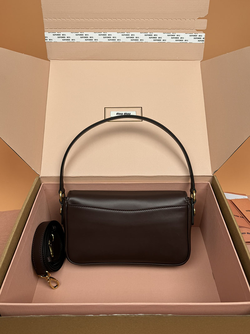 MiuMiu ペニー レザー バッグ ブラウン 5BD270_ACRM_F0NBL_V_OOO ゴールド金具 ホーボーバッグ miumiu - 画像 (7)