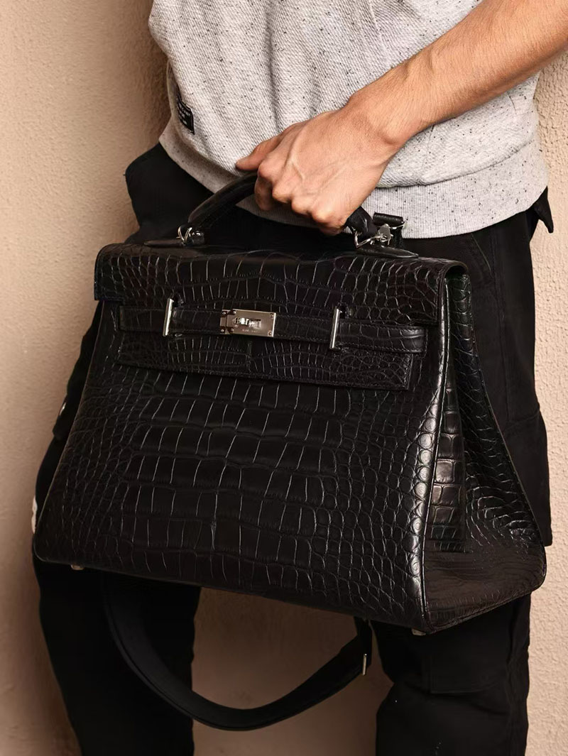 エルメス マキシケリー42 メンズ HERMES ケリー 42cm 内縫い クロ クロコダイル アリゲーターマット シルバー金具 2412889 - 画像 (9)