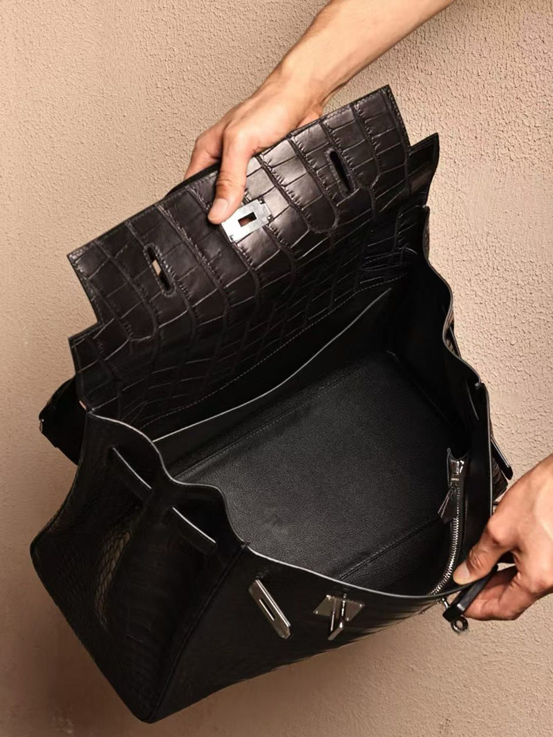エルメス マキシケリー42 メンズ HERMES ケリー 42cm 内縫い クロ クロコダイル アリゲーターマット シルバー金具 2412889 - 画像 (7)