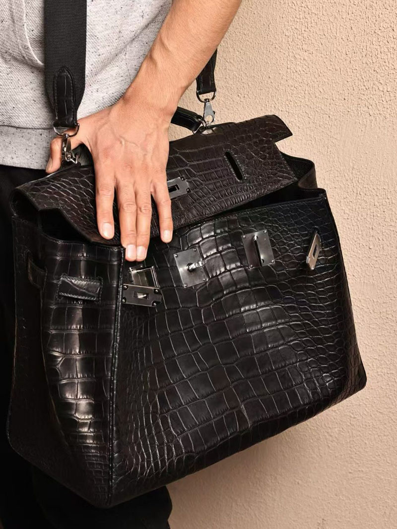 エルメス マキシケリー42 メンズ HERMES ケリー 42cm 内縫い クロ クロコダイル アリゲーターマット シルバー金具 2412889 - 画像 (6)