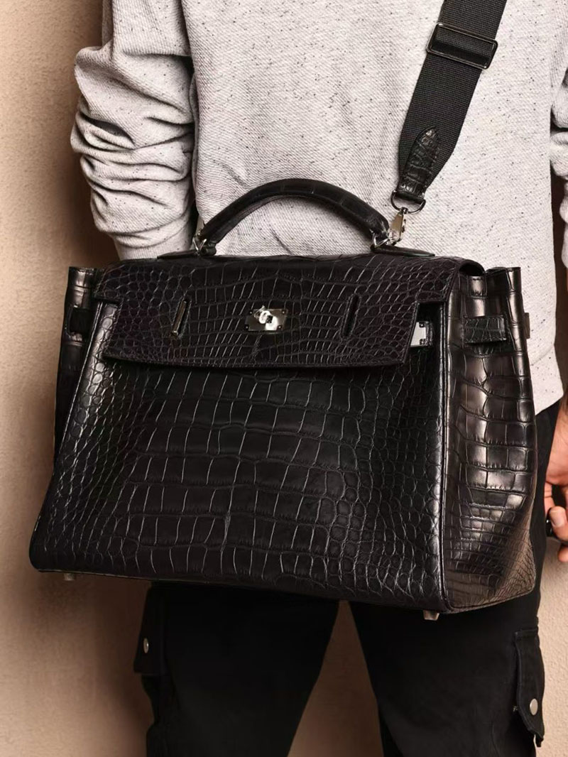 エルメス マキシケリー42 メンズ HERMES ケリー 42cm 内縫い クロ クロコダイル アリゲーターマット シルバー金具 2412889 - 画像 (2)