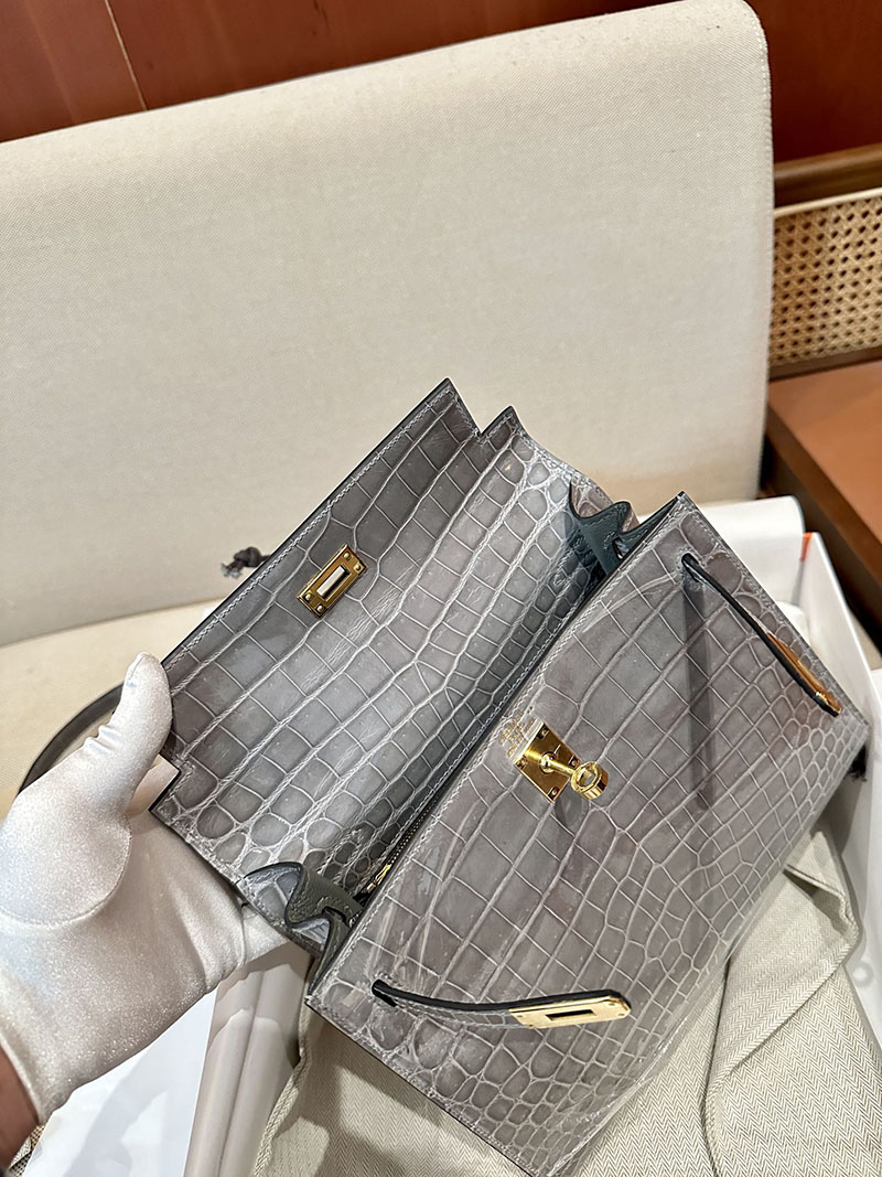 エルメス HERMES ケリー25 外縫い グリネヴェ クロコダイル ニロティカスマット ゴールド金具 2412912 エルメス 2025 値上げ - 画像 (7)