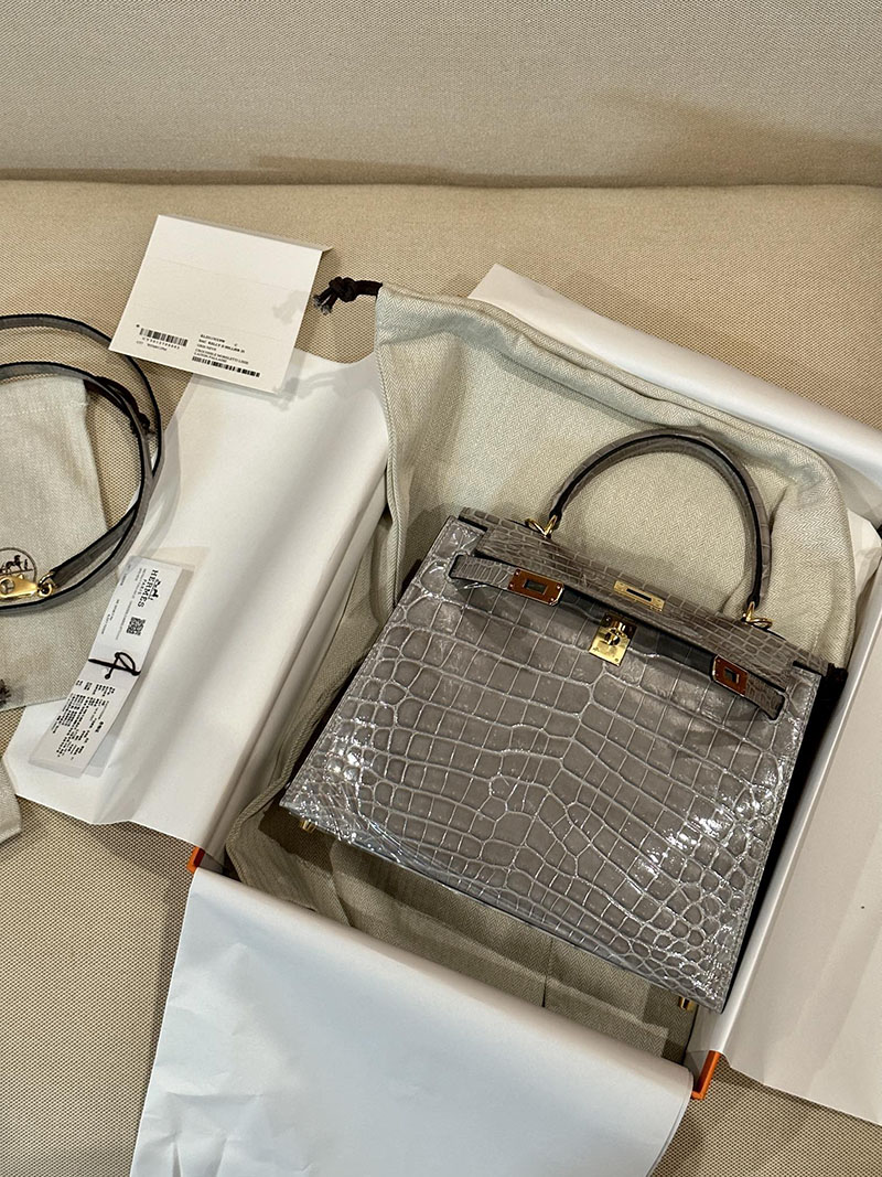 エルメス HERMES ケリー25 外縫い グリネヴェ クロコダイル ニロティカスマット ゴールド金具 2412912 エルメス 2025 値上げ - 画像 (14)
