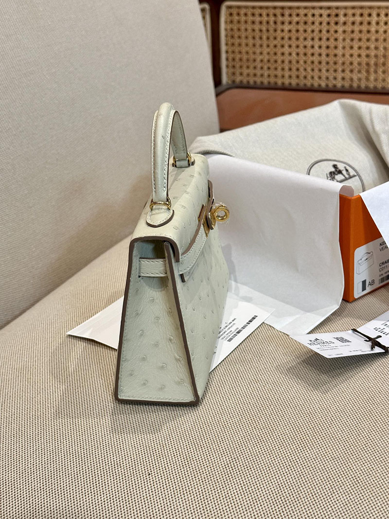 エルメス HERMES ケリーミニ 20 外縫い ベトン オーストリッチ ゴールド金具 2412917 ミニバッグ ショルダー 軽い - 画像 (8)