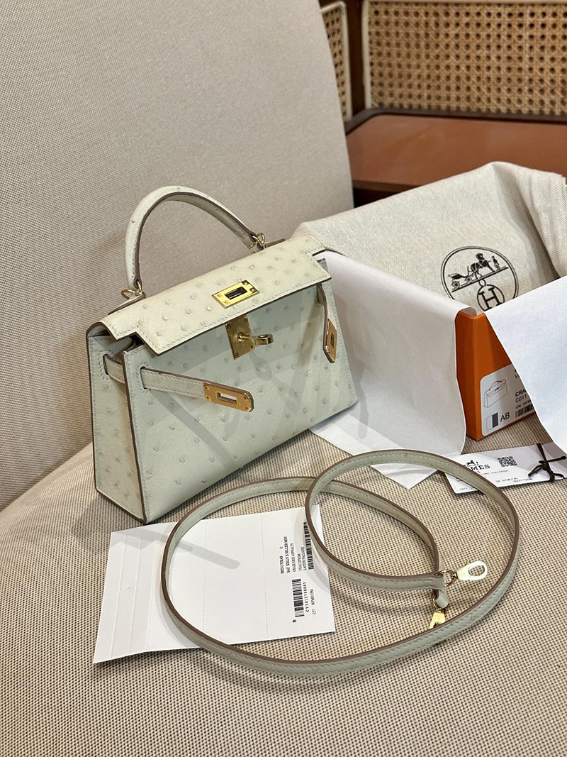 エルメス HERMES ケリーミニ 20 外縫い ベトン オーストリッチ ゴールド金具 2412917 ミニバッグ ショルダー 軽い - 画像 (7)