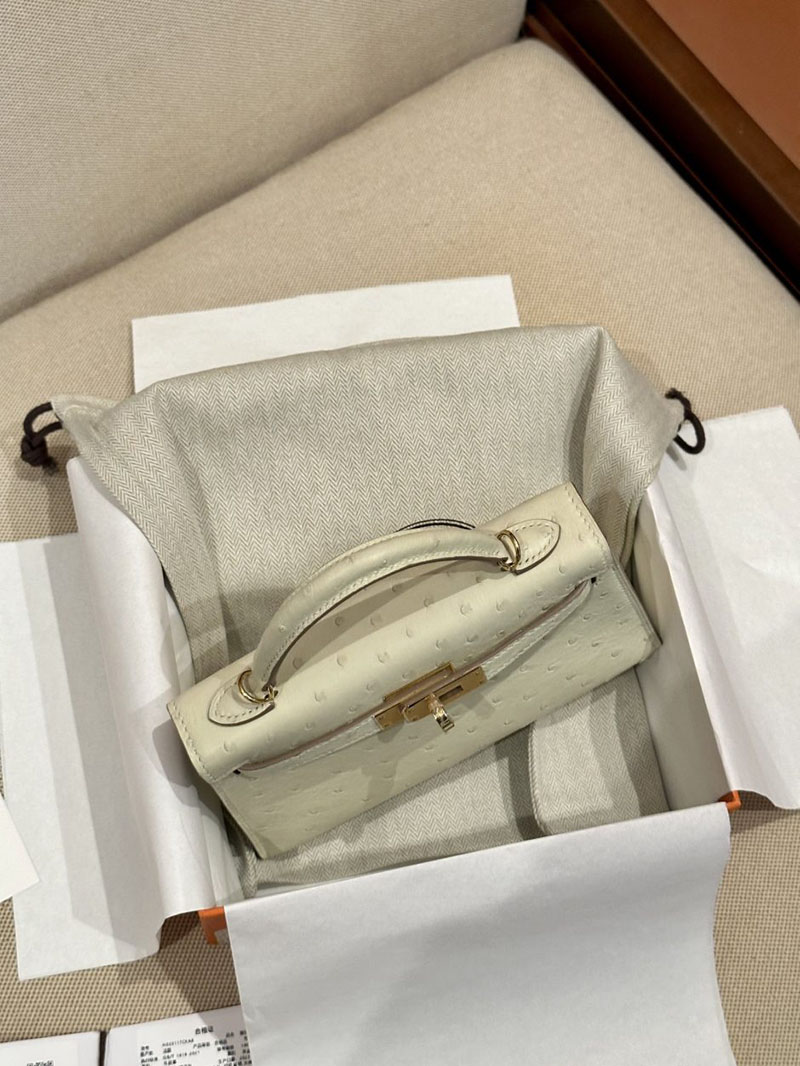 エルメス HERMES ケリーミニ 20 外縫い ベトン オーストリッチ ゴールド金具 2412917 ミニバッグ ショルダー 軽い - 画像 (5)