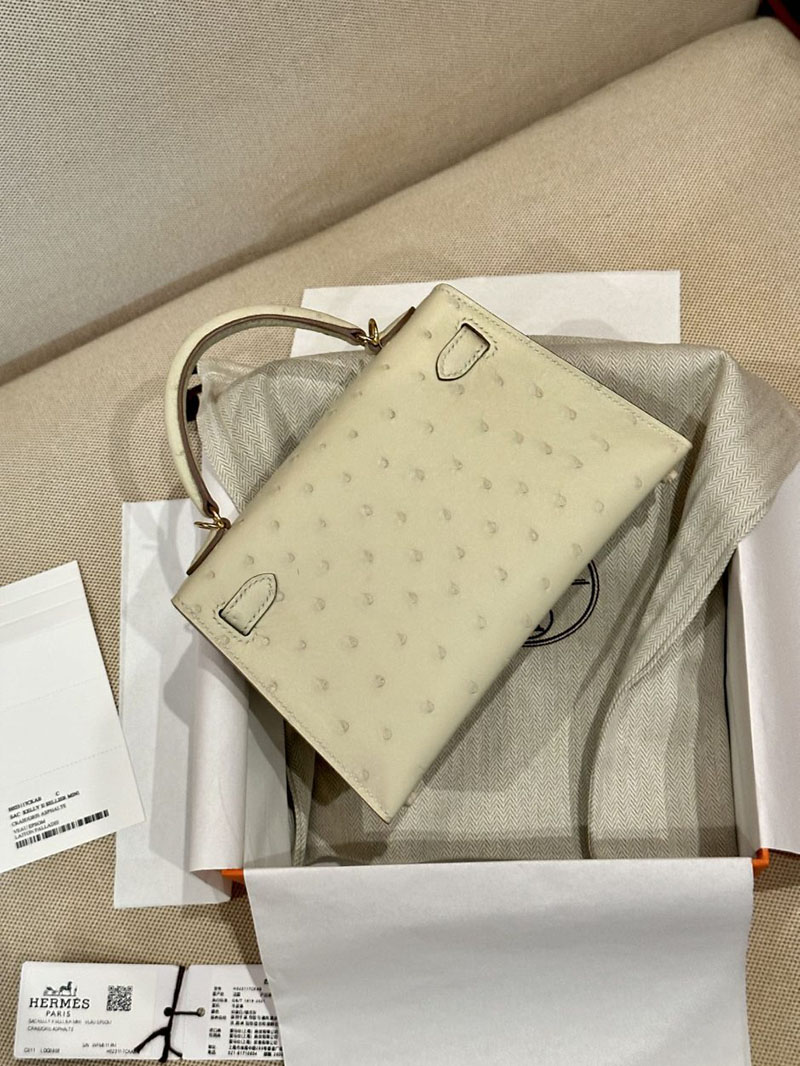 エルメス HERMES ケリーミニ 20 外縫い ベトン オーストリッチ ゴールド金具 2412917 ミニバッグ ショルダー 軽い - 画像 (4)