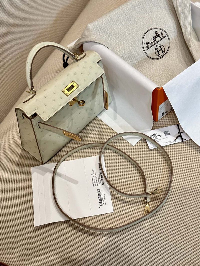 エルメス HERMES ケリーミニ 20 外縫い ベトン オーストリッチ ゴールド金具 2412917 ミニバッグ ショルダー 軽い - 画像 (3)