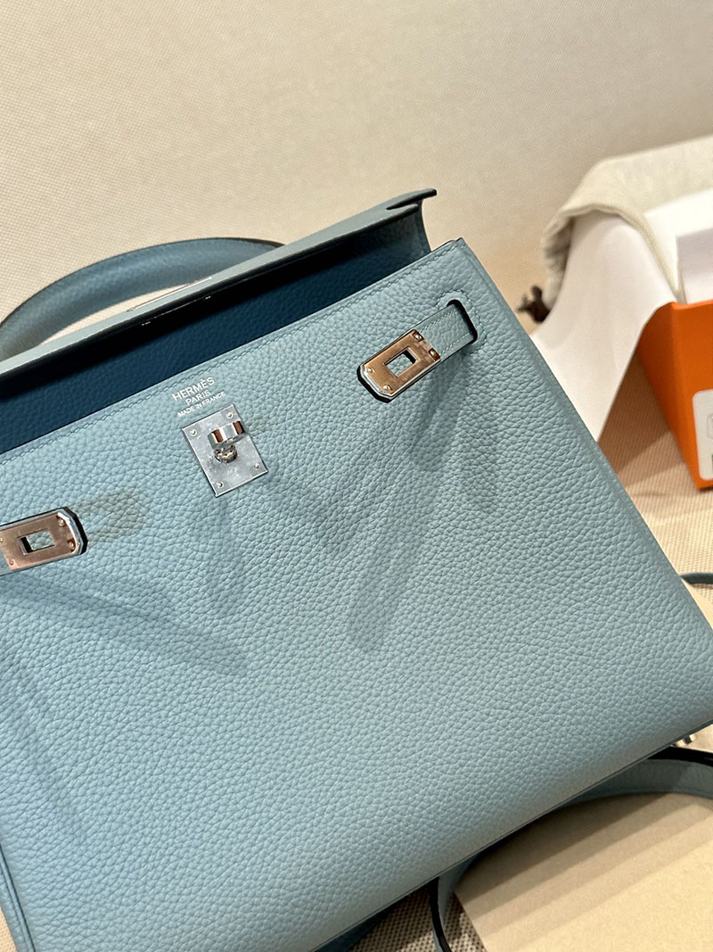 エルメス HERMES ケリー25 内縫い シエル トゴ シルバー金具 2412918 ショルダーバッグ レディース 人気 - 画像 (7)