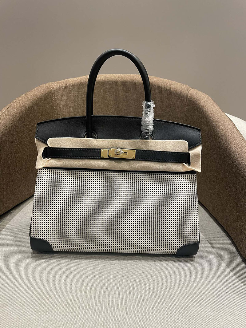 HERMES エルメス バーキン25 クロ×グレー トワルキャドリーユ×スイフト ゴールド金具 2520784 バーキン風バッグ 持ってる人 - 画像 (8)