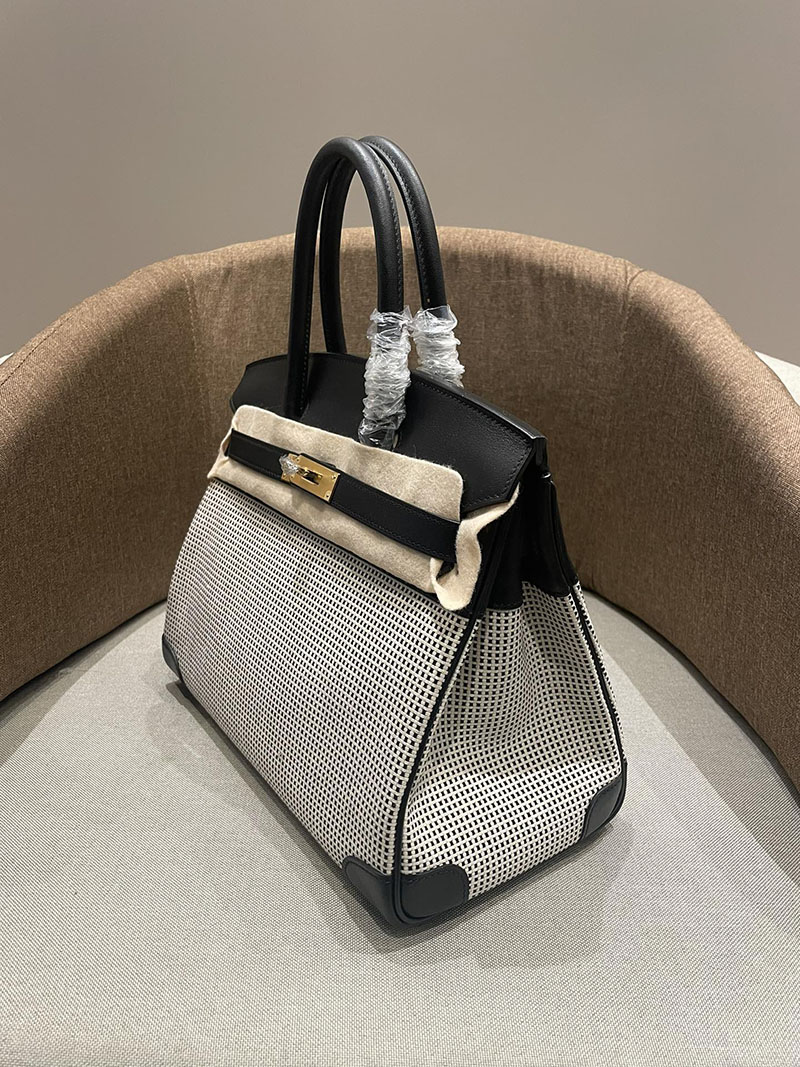 HERMES エルメス バーキン25 クロ×グレー トワルキャドリーユ×スイフト ゴールド金具 2520784 バーキン風バッグ 持ってる人 - 画像 (7)