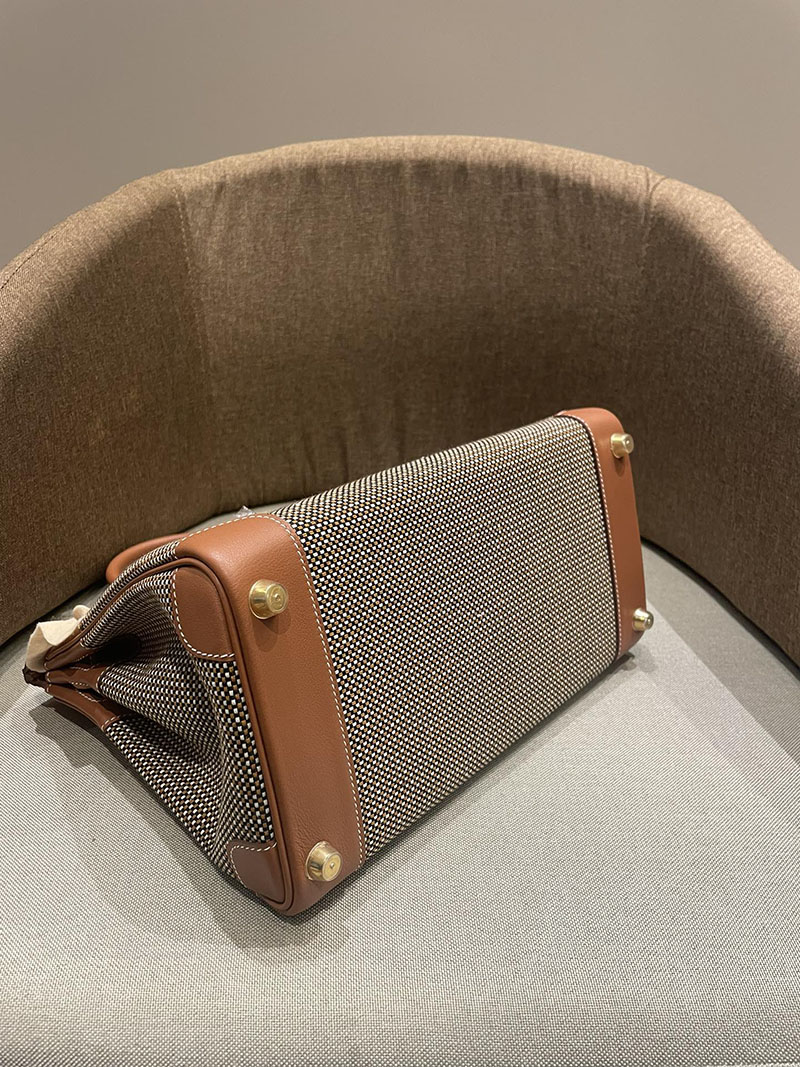 HERMES エルメス バーキン25 ゴールド トワルキャドリーユ×スイフト ゴールド金具 2520786 バーキン風バッグ 本革 - 画像 (3)