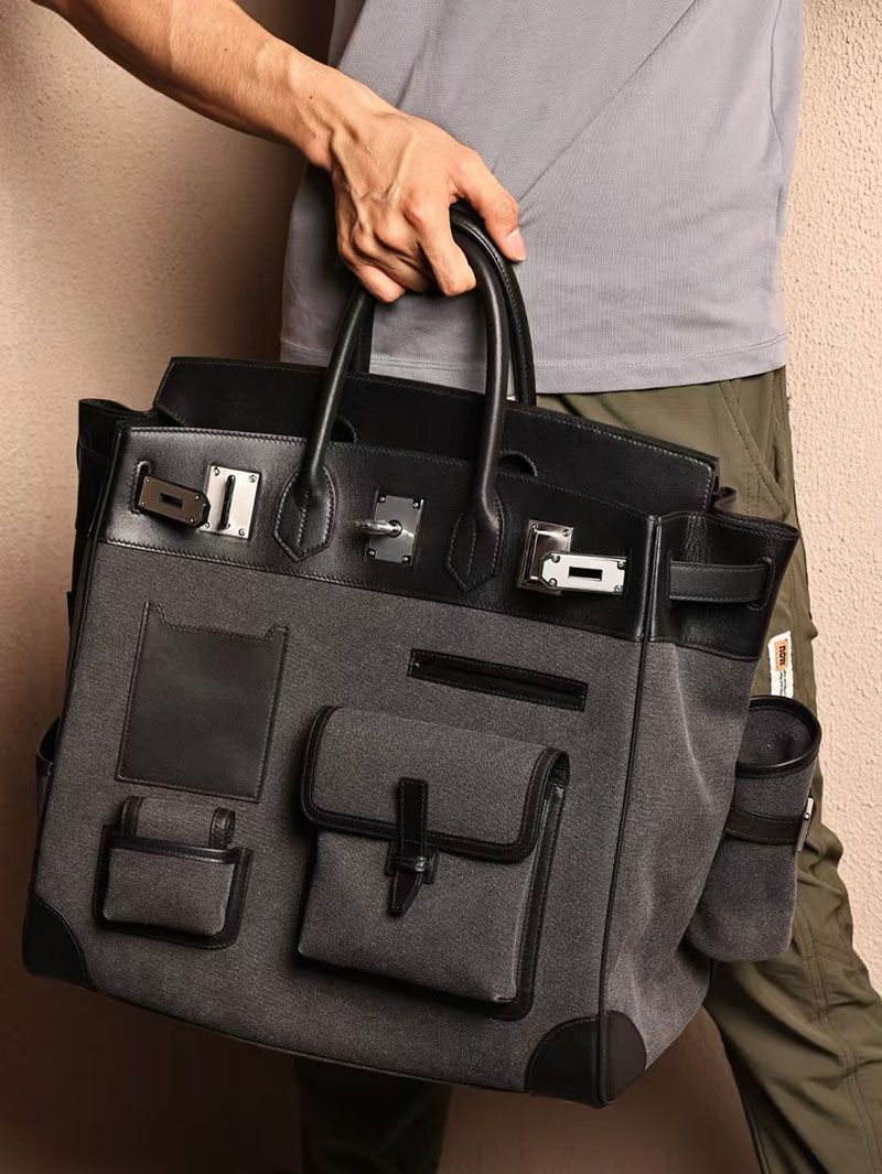 エルメスコピー HERMES オータクロア 40cm カーゴ グレー×クロ トワルアッシュ×スイフト シルバー金具 2524025 オータクロア40 メンズ - 画像 (2)