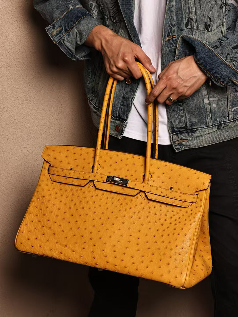 エルメスコピー HERMES バーキン45 ジョーヌアンブル オーストリッチ シルバー金具 2524032 バーキン 45 ロングショルダー メンズ - 画像 (5)
