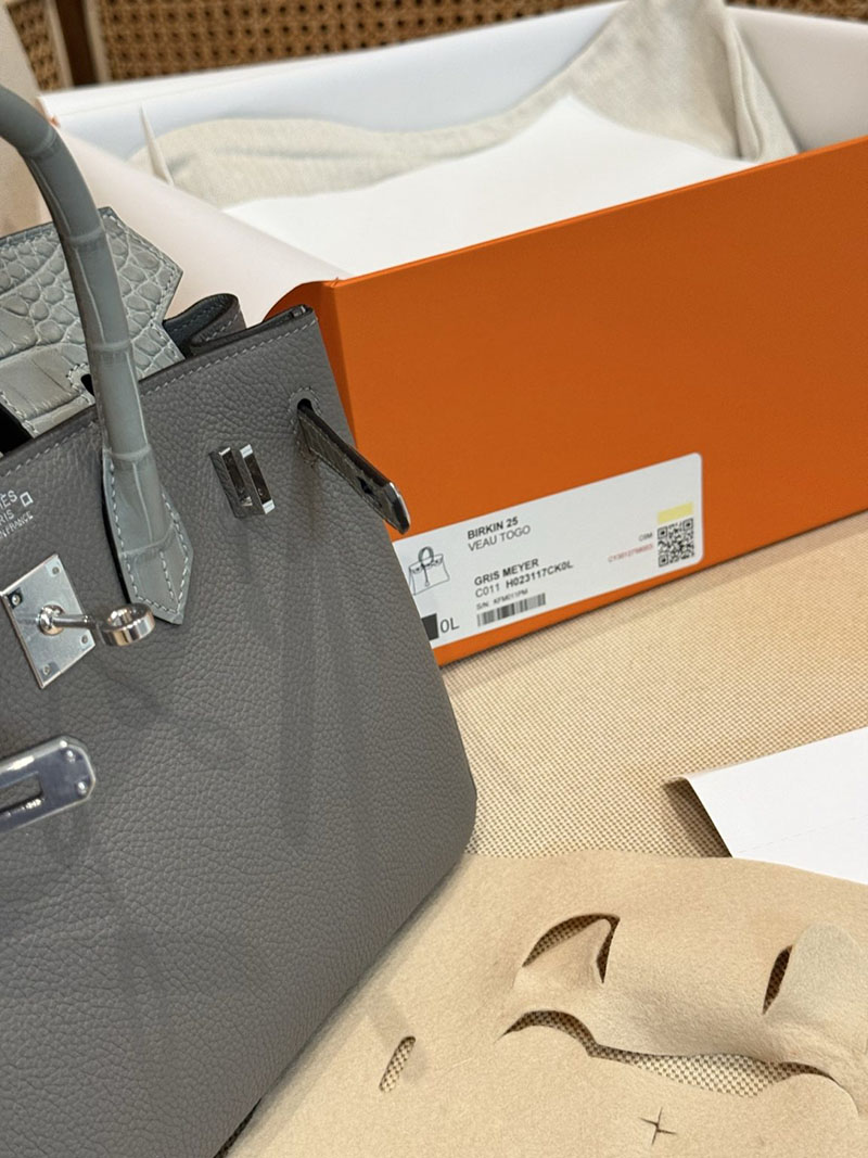 エルメスコピー バーキン25 定価 HERMES バーキン25 タッチ グリメイヤー トゴ/クロコダイル アリゲーターマット シルバー金具 2524127 - 画像 (2)