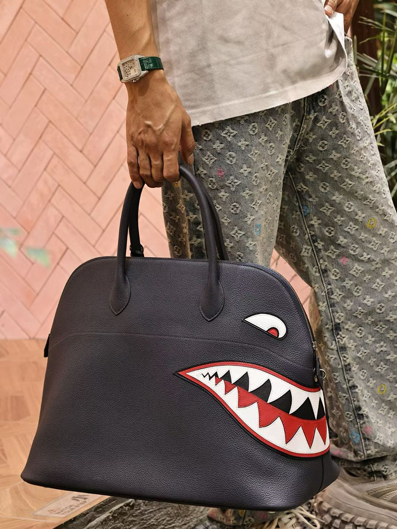 エルメス ボリードシャーク 定価 HERMES ボリードシャーク45 ブルーニュイ トゴ シルバー金具 2524142 - 画像 (5)