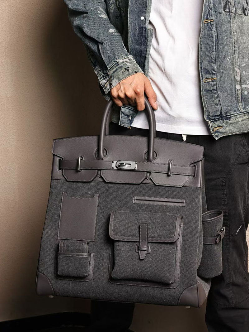 エルメス メンズバッグ HERMES オータクロア 40cm カーゴ グラファイト トワルアッシュ×スイフト シルバー金具 2524149 - 画像 (7)