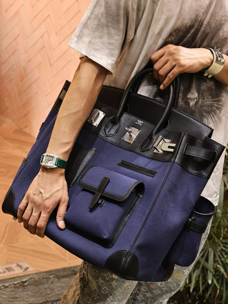 エルメス メンズバッグ HERMES オータクロア 40cm カーゴ ブルーサフィール/黒 ブラック トワルアッシュ×スイフト シルバー金具 2524191 - 画像 (3)