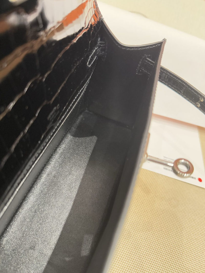 HERMES ポシェットケリー 黒 ブラック クロコダイル アリゲーターマット シルバー金具 2526003 ポシェットケリー クロコ - 画像 (2)