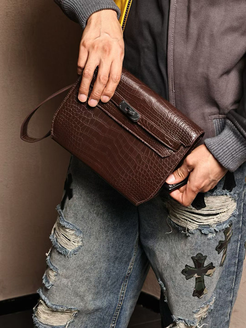 メンズ エルメス バッグ HERMES ケリーデペッシュ25 エベンヌ クロコダイル シルバー金具 2526011 エルメス メンズバッグ ケリー - 画像 (4)