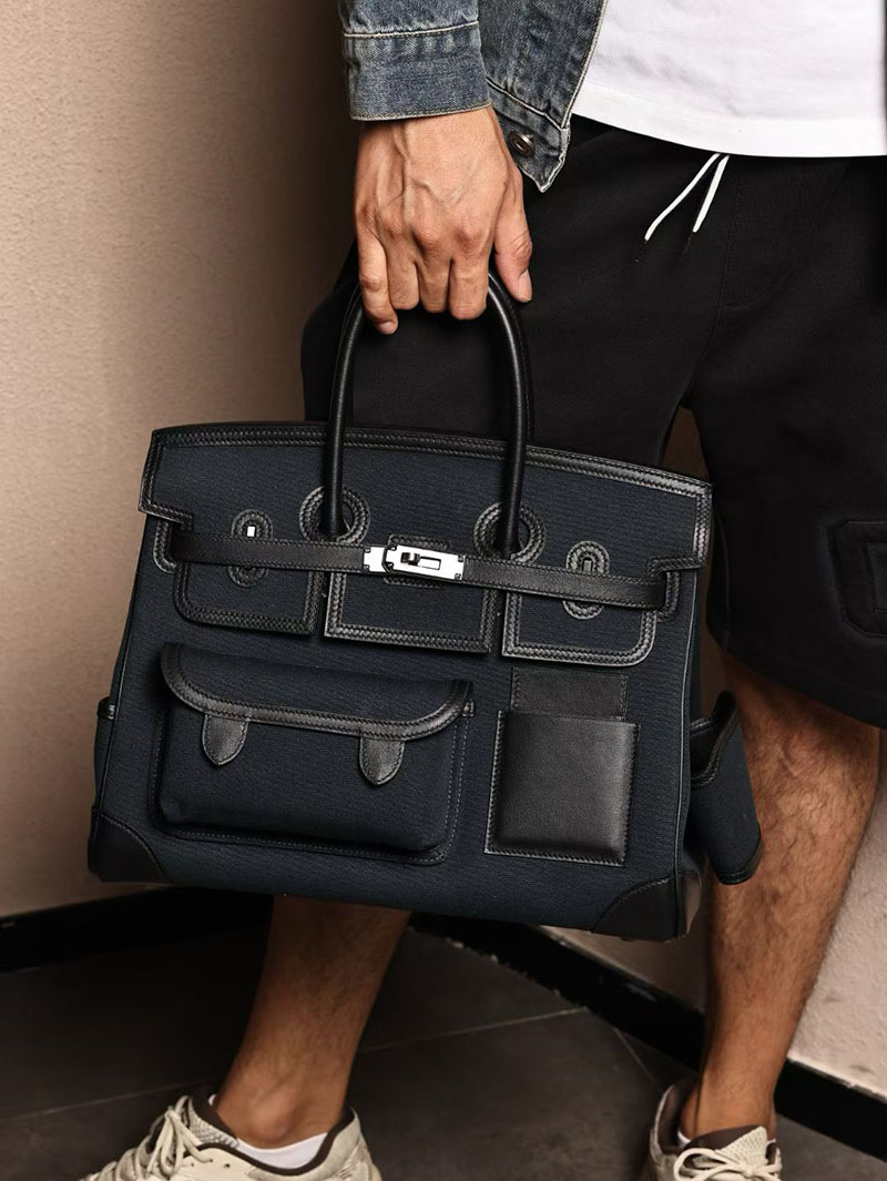 メンズ エルメス バッグ HERMES バーキンカーゴ35 ブルーニュイ キャンバス/スイフト シルバー金具 2526013 エルメス メンズバッグ ビジネス - 画像 (5)
