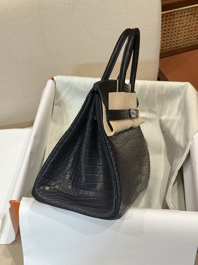 レディース エルメス バッグ HERMES バーキン25 黒 ブラック クロコダイル アリゲーターマット シルバー金具 2526026 バーキン クロコ 定価 - 画像 (11)