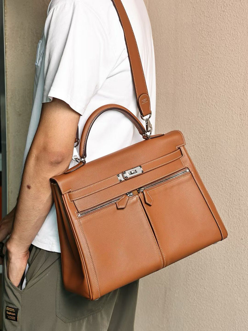メンズ エルメス バッグ HERMES エルメス ケリーラキ35cm 内縫い ゴールド スイフト シルバー金具 2526030 エルメス メンズバッグ ケリー - 画像 (2)