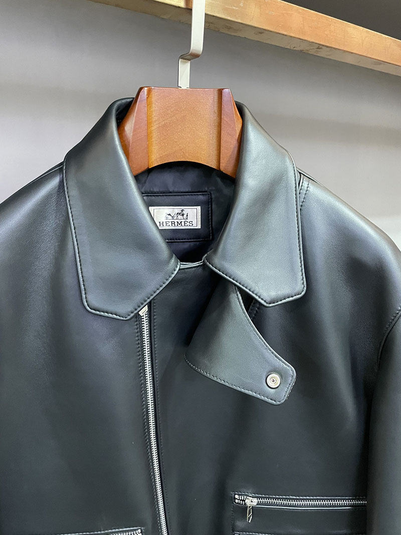 最高級エルメススーパーコピー服 HERMES レザージャケット ラムレザー ネイビー メンズ ブラック 2526112 エルメス レザージャケット メンズ - 画像 (4)