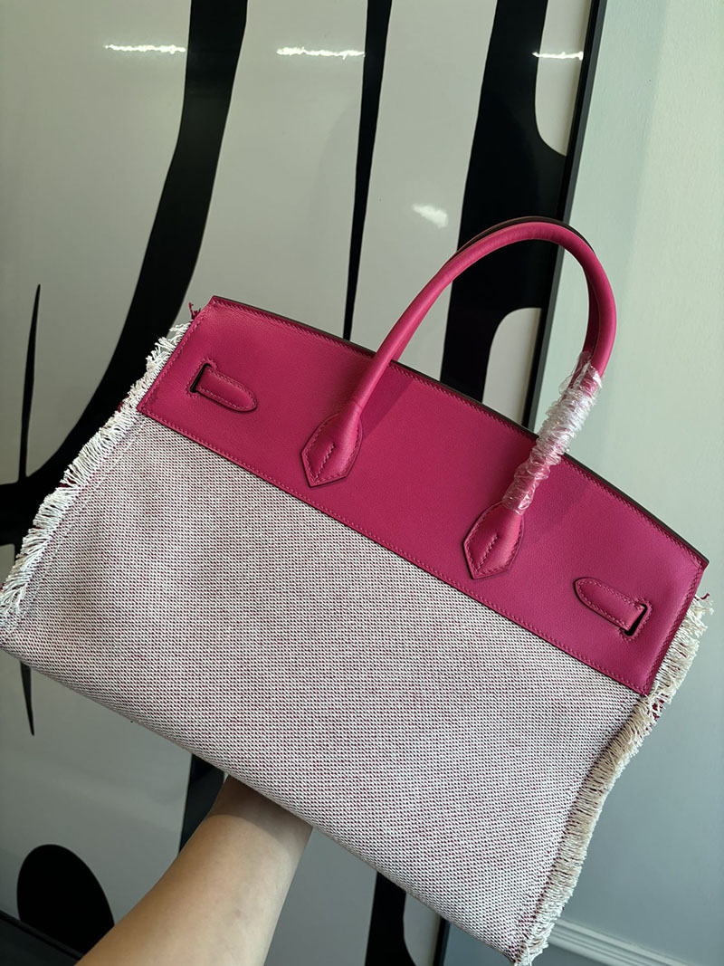 HERMES バーキン フレイ・フレイ 35cm エクリュ×フランボワーズ ツイルアッシュ×スイフト シルバー金具 2526307 バーキン フレイ フレイ 定価 - 画像 (7)