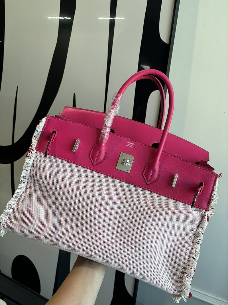 HERMES バーキン フレイ・フレイ 35cm エクリュ×フランボワーズ ツイルアッシュ×スイフト シルバー金具 2526307 バーキン フレイ フレイ 定価 - 画像 (2)