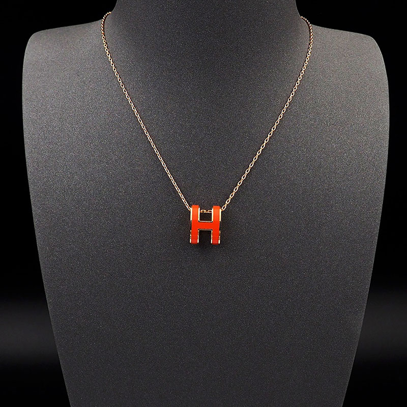 エルメス HERMES ミニ ポップアッシュ ポップH ネックレス オレンジ シャンパンゴールド金具 2627454 ポップh ネックレス 定価 - 画像 (8)