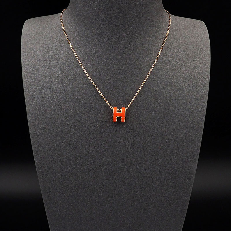 エルメス HERMES ミニ ポップアッシュ ポップH ネックレス オレンジ シャンパンゴールド金具 2627454 ポップh ネックレス 定価 - 画像 (7)