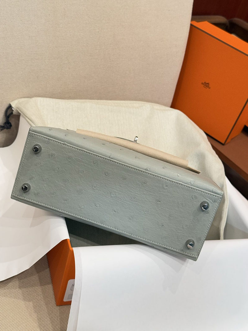 女性 バッグ 人気ハイブランド HERMES ケリー25 外縫い ブルーグラシエ オーストリッチ シルバー金具 2627525 エルメス専門店 おすすめ - 画像 (12)