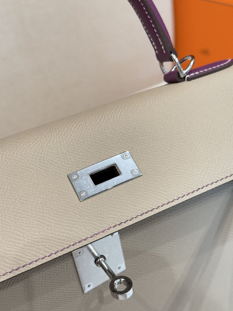 今 流行り の バック レディース ブランド HERMES ケリー25 内縫い トゥルティールグレー/アネモネ ヴォーエプソン シルバー金具 2627527 - 画像 (7)