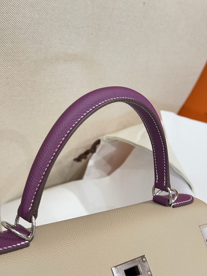 今 流行り の バック レディース ブランド HERMES ケリー25 内縫い トゥルティールグレー/アネモネ ヴォーエプソン シルバー金具 2627527 - 画像 (5)