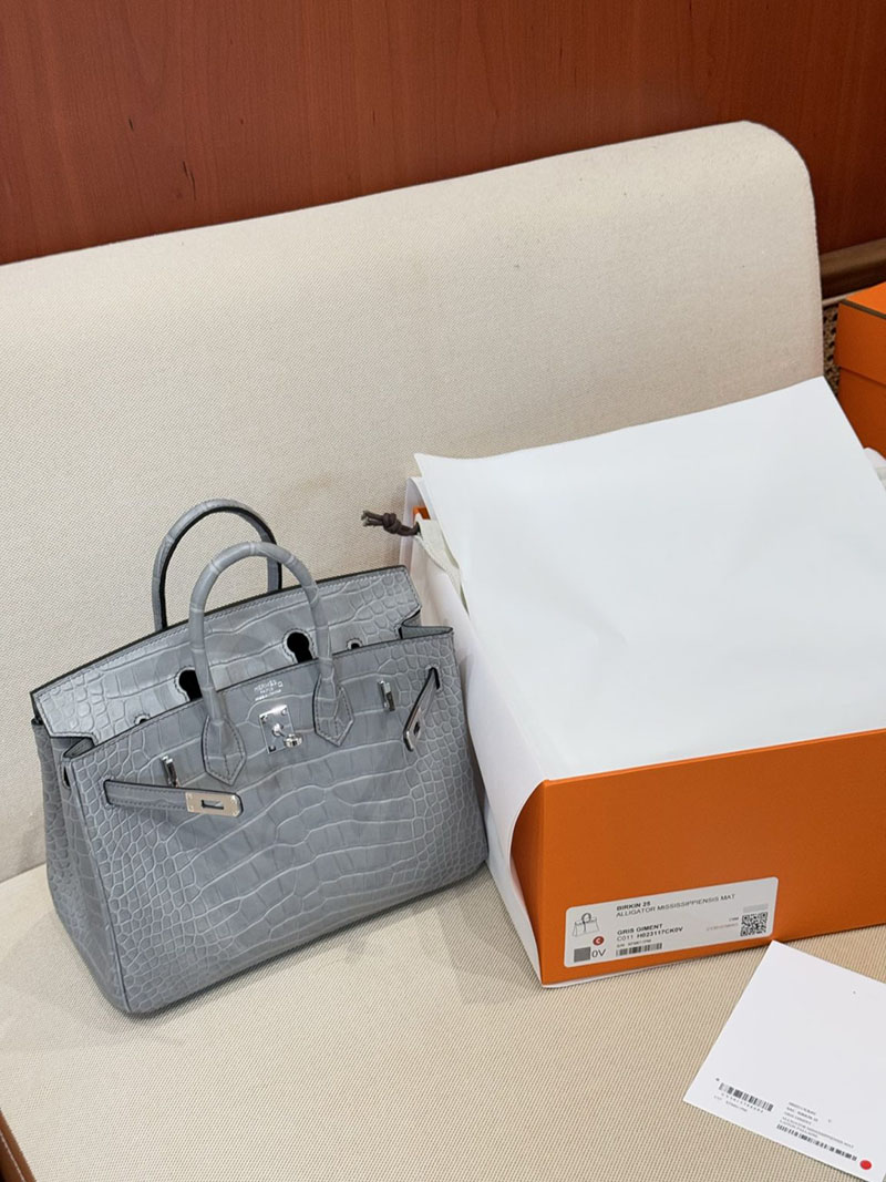 クロコダイルバッグ 安い HERMES バーキン25 グリシマン クロコダイル アリゲーターマット シルバー金具 2627529 エルメス専門店 おすすめ - 画像 (10)