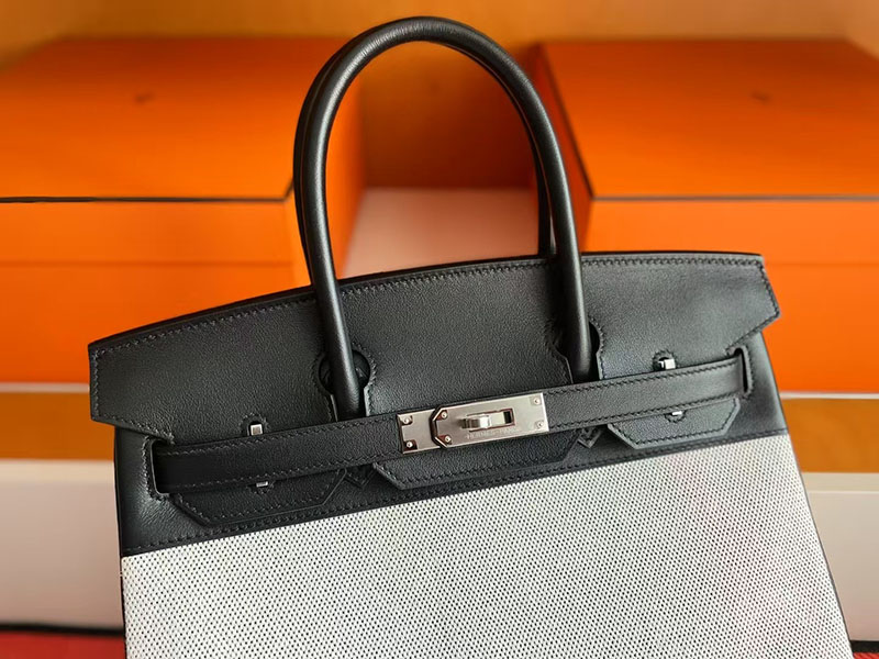 バーキン30 黒 定価 HERMES バーキン30 キャンバス 黒 ブラック スイフト/トワルアッシュ シルバー金具 2627751 エルメス 新作バッグ - 画像 (9)