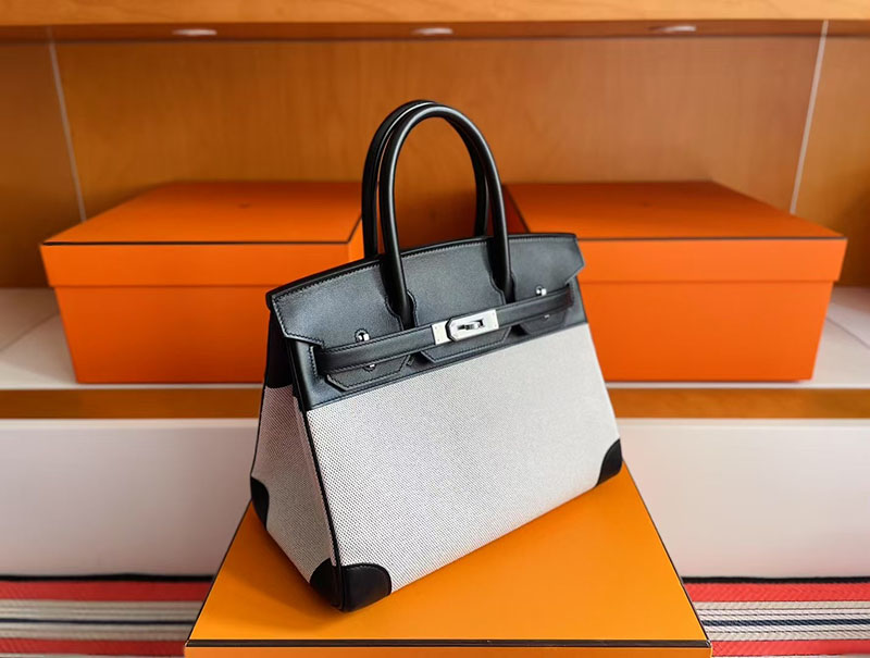 バーキン30 黒 定価 HERMES バーキン30 キャンバス 黒 ブラック スイフト/トワルアッシュ シルバー金具 2627751 エルメス 新作バッグ - 画像 (6)