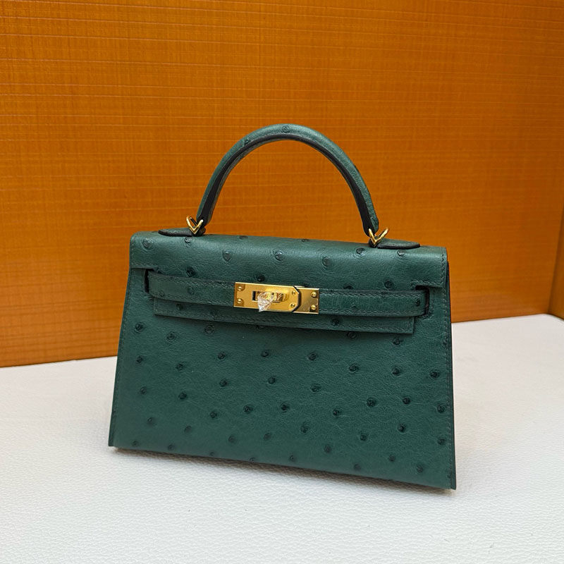 ミニバッグ ブランド お手頃 HERMES ケリーミニ2 外縫い ヴェールフォンセ オーストリッチ ゴールド金具 2627801 エルメス 新作バッグ - 画像 (12)
