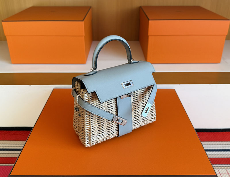 ケリーピクニック ミニ 定価 HERMES ケリーピクニックミニ ブルーグラシエ スイフトx柳 シルバー金具 2627858 エルメス 新作バッグ - 画像 (4)
