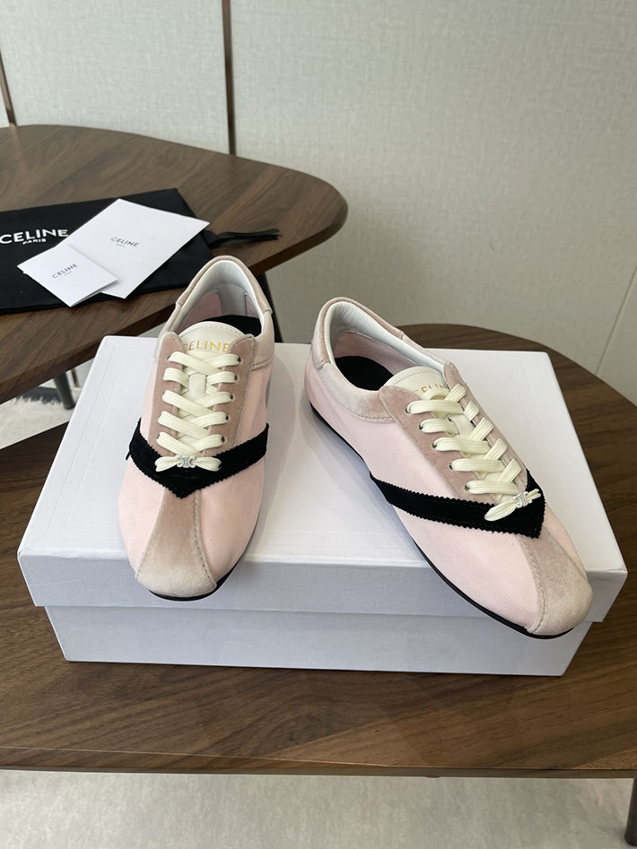 セリーヌ CELINE フラット スニーカー グログラン ベルベット スエードゴートスキン ラムスキン ピンク ブラック 366645480C.24NO セリーヌ スニーカー レディース - 画像 (7)