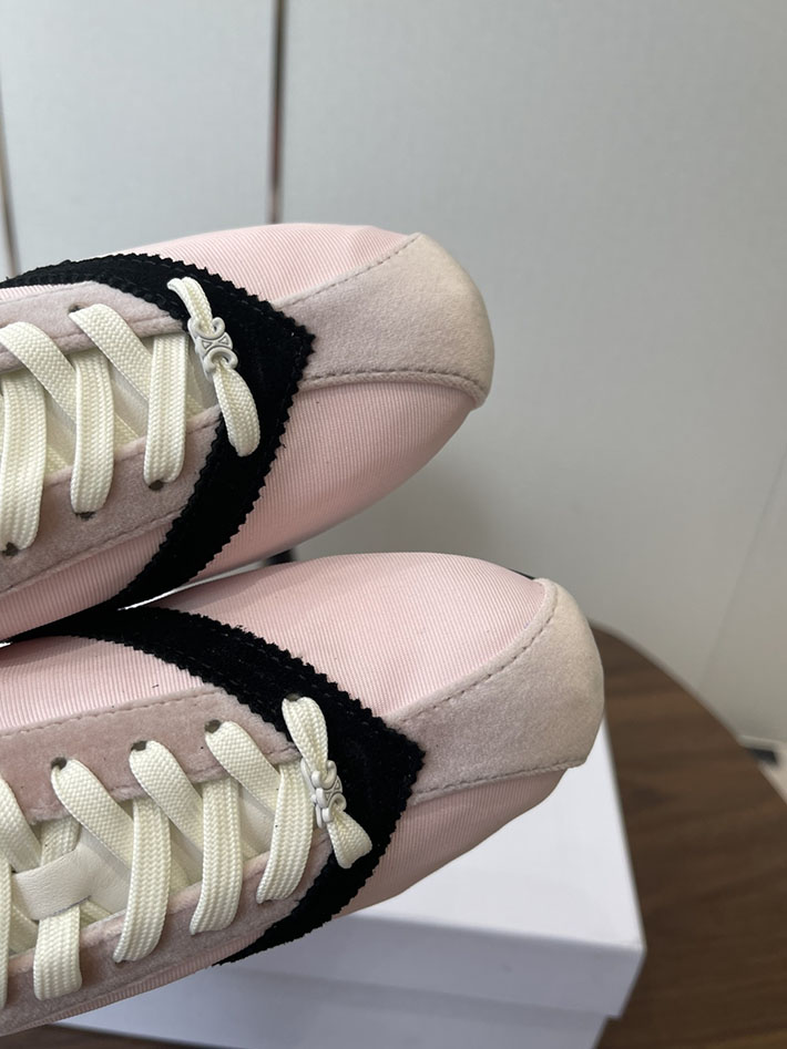 セリーヌ CELINE フラット スニーカー グログラン ベルベット スエードゴートスキン ラムスキン ピンク ブラック 366645480C.24NO セリーヌ スニーカー レディース - 画像 (5)